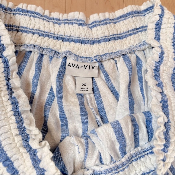 AVA & VIV Linen Viscose Blue and White Striped Shorts - Picture 7 of 8
